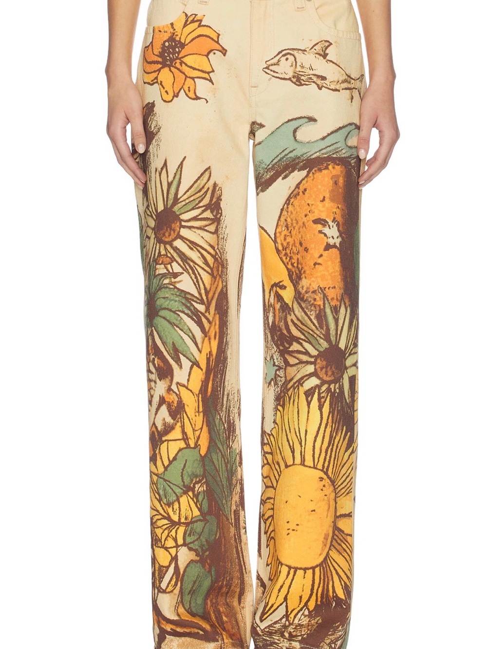 We The Free Women’s Beach Scene Print Jeans - Cream & Yellow